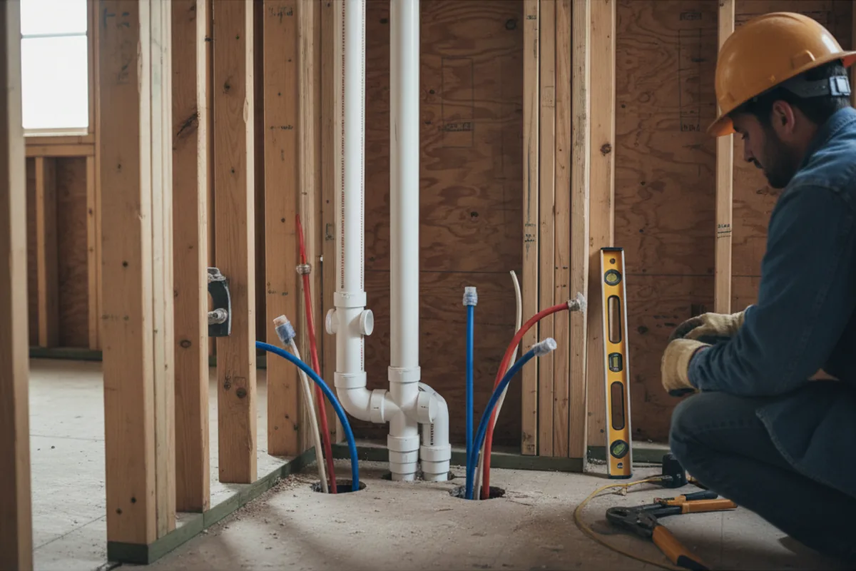 Drain and supply rough-in during Sump Pump Repair in Lanesville